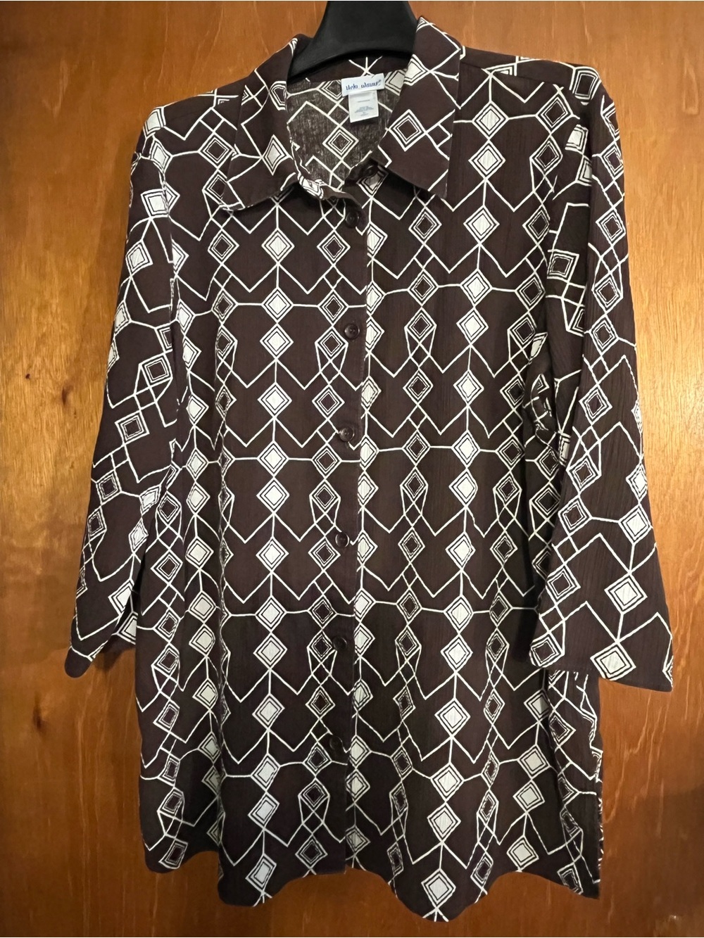 Vicki Wayne Geometric Print Brown Button-Down Shirt